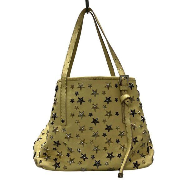 Auth JIMMY CHOO Sasha - Yellow Silver Gold Leather Hardware Tote Bag - Picture 2 of 12